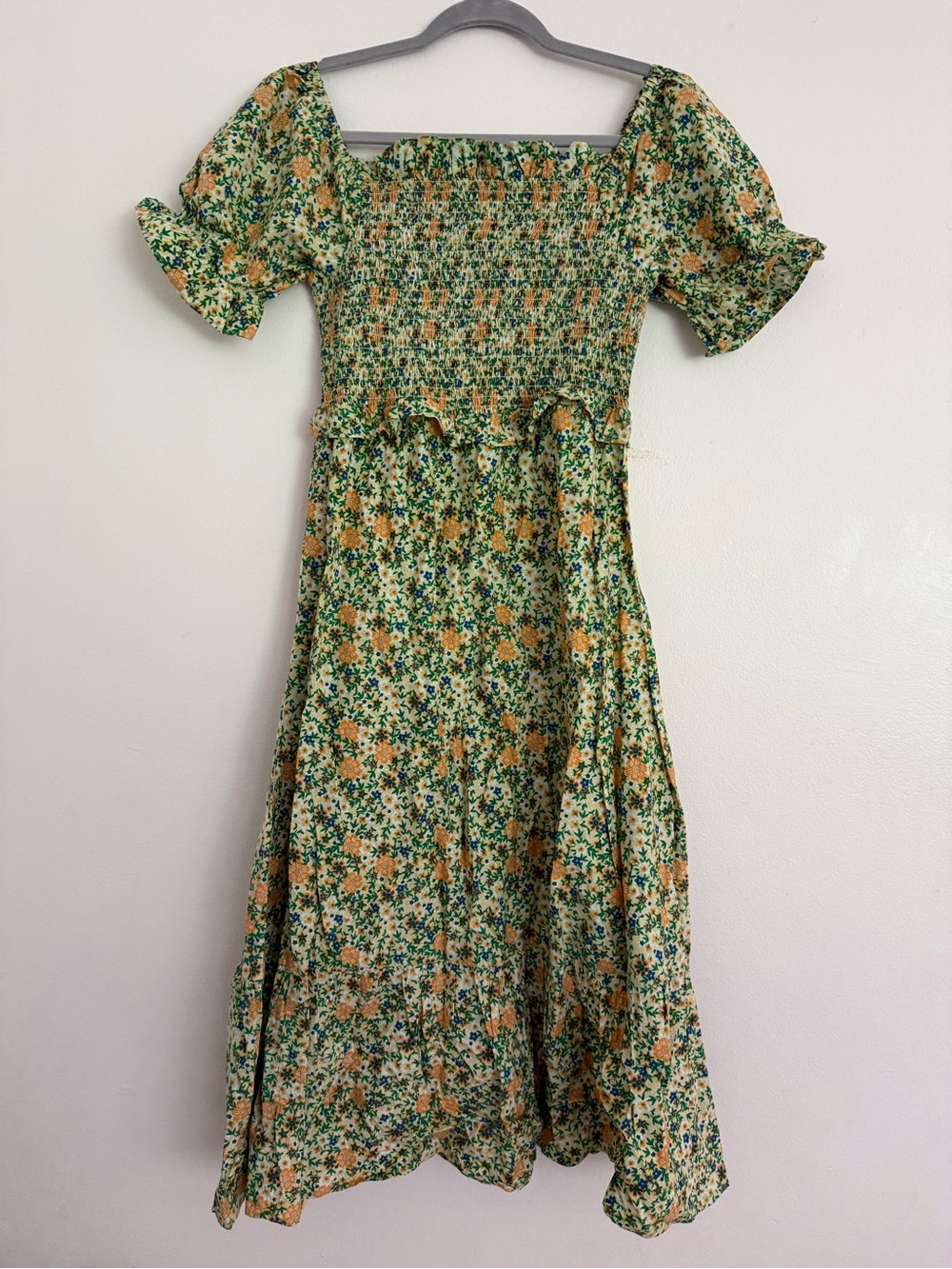 NWT Influence Floral Smocked Midi Dress Puff Sleeve 100% Cotton Cottagecore US 6
